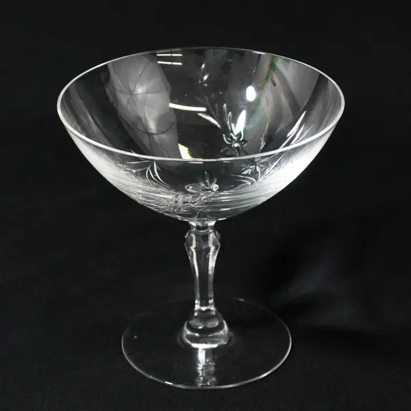 Crystal Champagne Low Sherbet Glass Embossed Diagonal Floral Vine Pattern