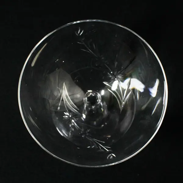 Crystal Champagne Low Sherbet Glass Embossed Diagonal Floral Vine Pattern