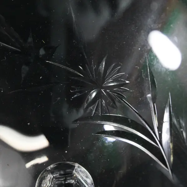 Crystal Champagne Low Sherbet Glass Embossed Diagonal Floral Vine Pattern