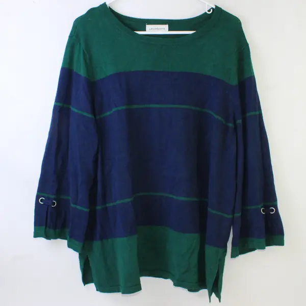Liz Claiborne Green and Blue Striped Knit Top Women's Large