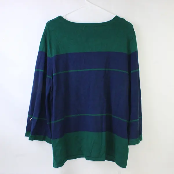 Liz Claiborne Green and Blue Striped Knit Top Women's Large
