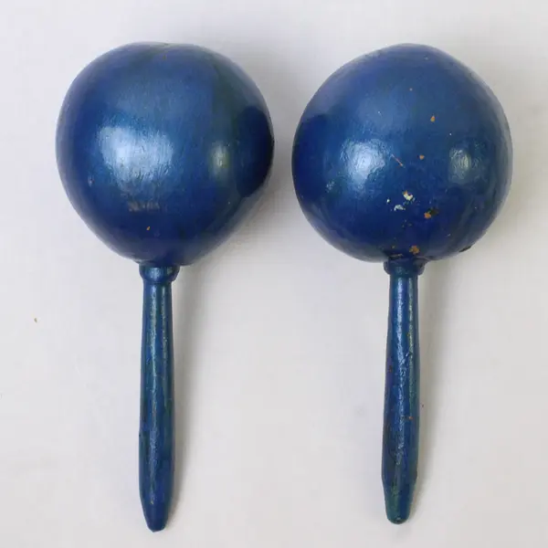 Vintage Blue Hand-Painted Mexican Gourd Maracas
