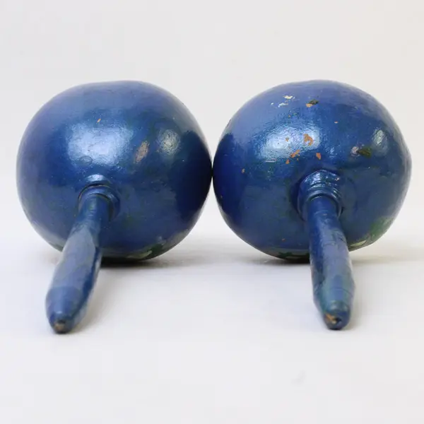 Vintage Blue Hand-Painted Mexican Gourd Maracas