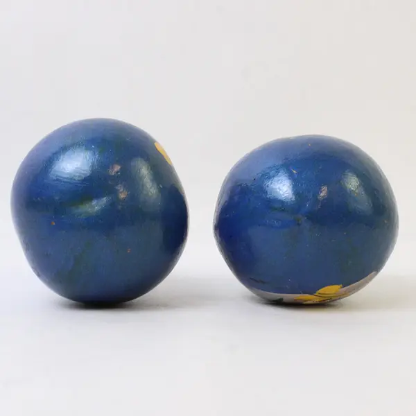 Vintage Blue Hand-Painted Mexican Gourd Maracas