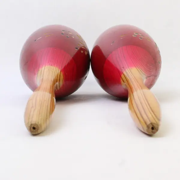 Vintage Wooden Red Floral Carved Maracas