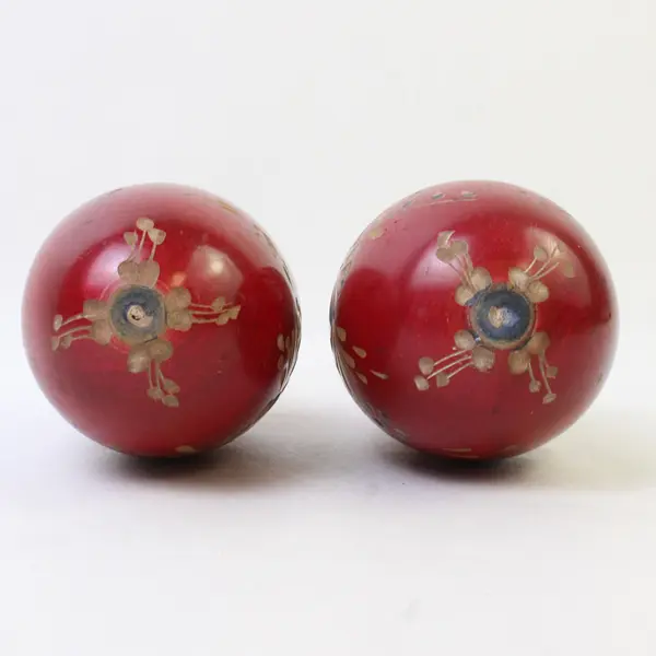 Vintage Wooden Red Floral Carved Maracas