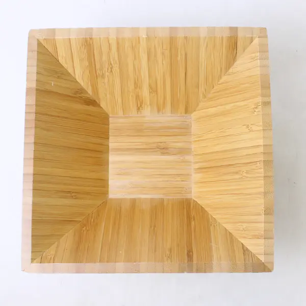 Pampered Chef 9" Square Bamboo Serving Bowl with Gold-Tone Stand