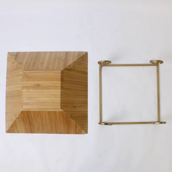 Pampered Chef 9" Square Bamboo Serving Bowl with Gold-Tone Stand