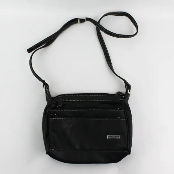 Laura Scott Black Textured Leather Purse Shoulder Bag, Zipper Pockets  