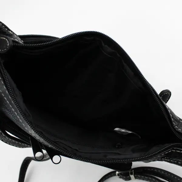 Laura Scott Black Textured Leather Purse Shoulder Bag, Zipper Pockets  