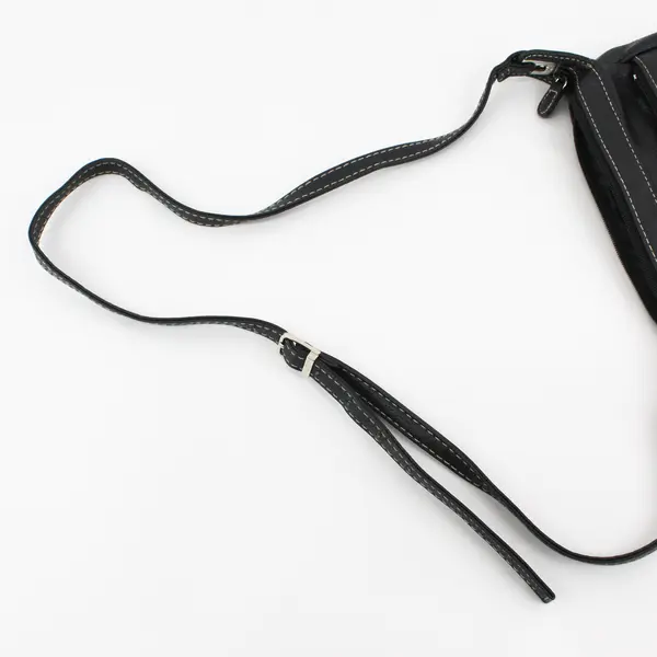 Laura Scott Black Textured Leather Purse Shoulder Bag, Zipper Pockets  