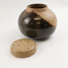 Signed Handmade Earth Tone Lidded Urn Studio Pottery 6" FLAWED