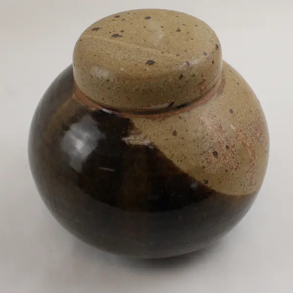 Signed Handmade Earth Tone Lidded Urn Studio Pottery 6" FLAWED