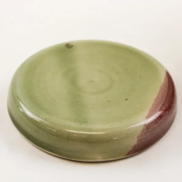 Signed Handmade Green and Red Lidded Urn Studio Pottery 6" 