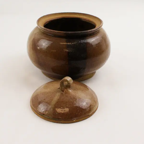 Porous Handmade Brown Glazed Clay Jar 6"