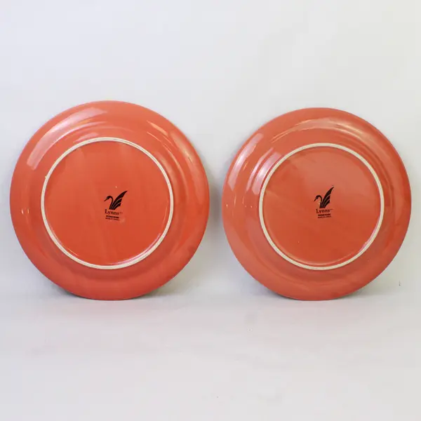 Lot Of 2 Lynns Stoneware Concentrix Cinnabar Pattern Dinner Plates 11" Diameter