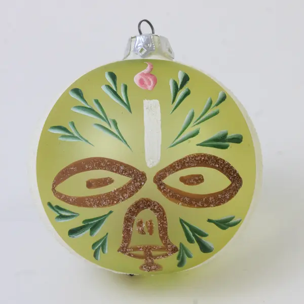 Vintage Hand-Painted Mercury Glass Christmas Ornament Bell & Foliage Design 3" 