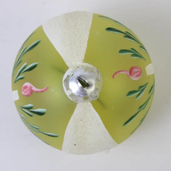 Vintage Hand-Painted Mercury Glass Christmas Ornament Bell & Foliage Design 3" 