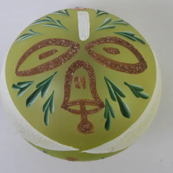 Vintage Hand-Painted Mercury Glass Christmas Ornament Bell & Foliage Design 3" 