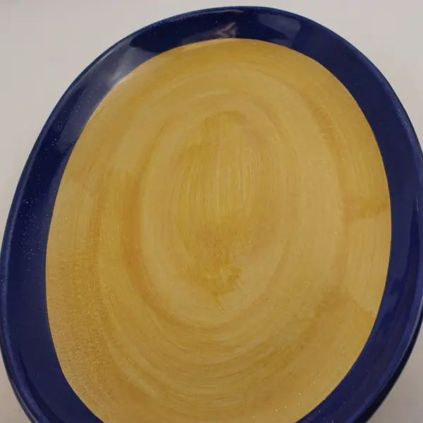 Signed Hand-Painted Yellow and Blue Ceramic Platter 13"