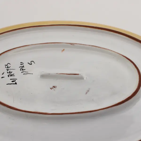 Signed Hand-Painted Yellow and Blue Ceramic Platter 13"