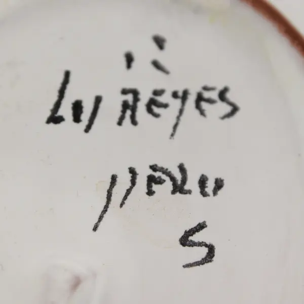 Signed Hand-Painted Yellow and Blue Ceramic Platter 13"