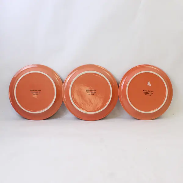 Lot Of 3 Everyday Living  Solid Orange Color Ceramic Salad Plates 8.5" Diameter