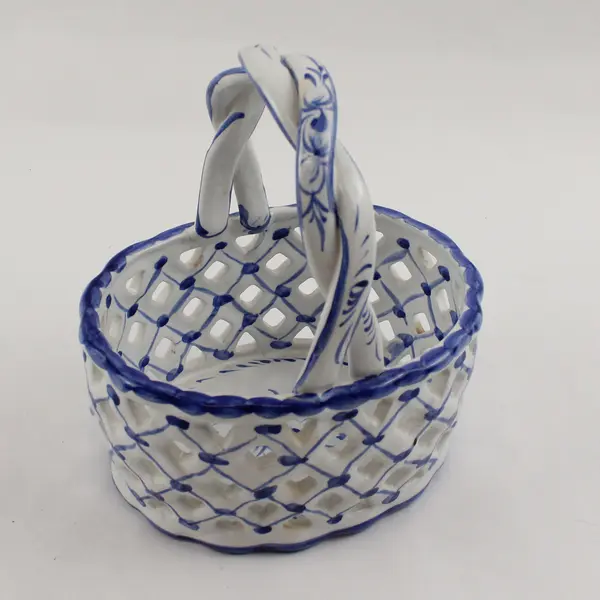 Portugal Hand-Painted Blue and White Ceramic Basket
