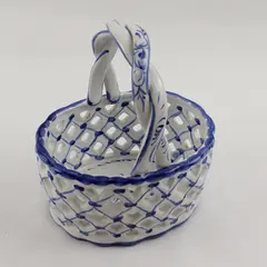 Portugal Hand-Painted Blue and White Ceramic Basket