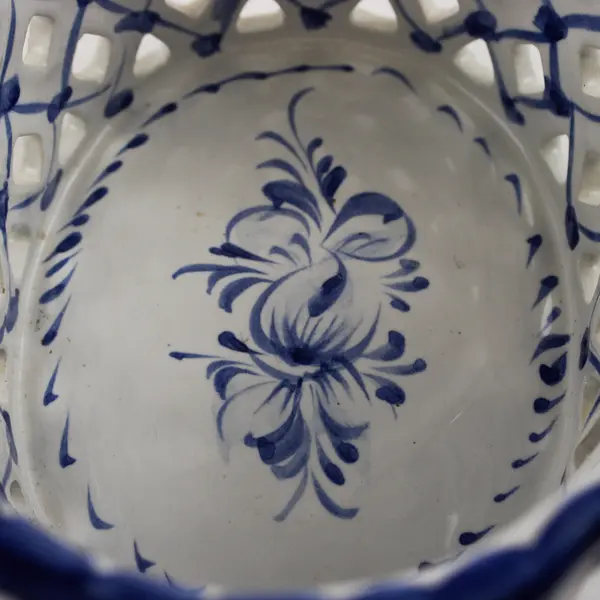 Portugal Hand-Painted Blue and White Ceramic Basket