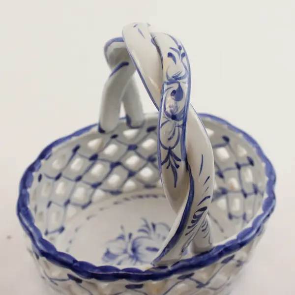 Portugal Hand-Painted Blue and White Ceramic Basket