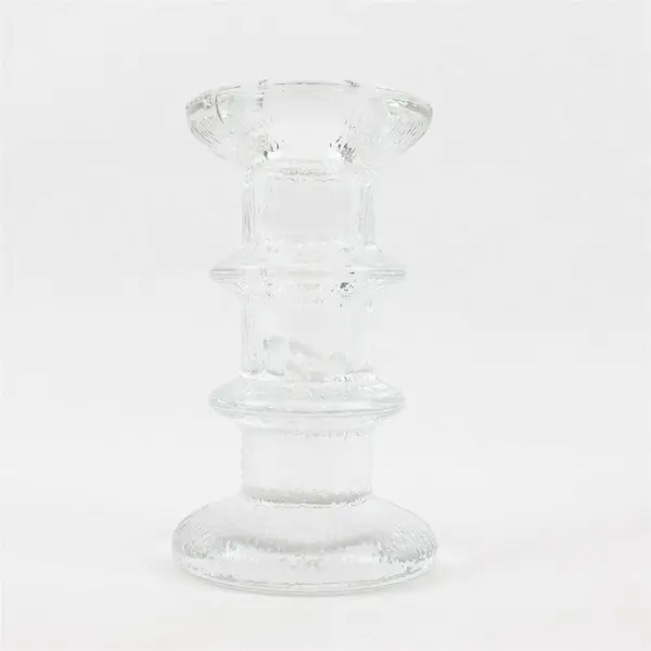 Lot Of 2 Unbranded Matching Clear Glass Taper Ring Candle Holders 5" Tall