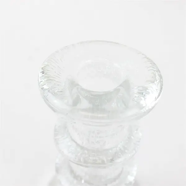 Lot Of 2 Unbranded Matching Clear Glass Taper Ring Candle Holders 5" Tall