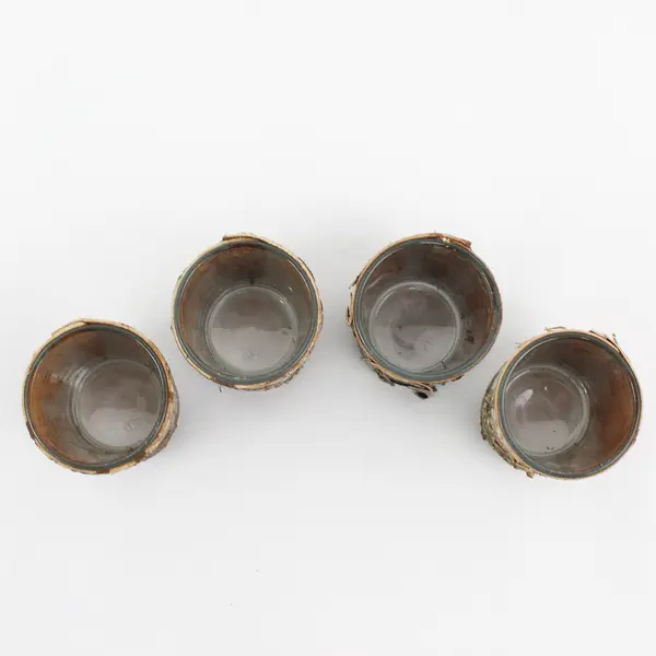 Set of 4 Birch Bark Tea Light Votive Candle Holders Rustic