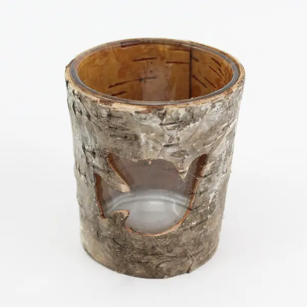 Set of 4 Birch Bark Tea Light Votive Candle Holders Rustic