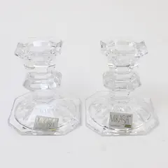 Lot Of 2 Mikasa Edinburgh Pattern Glass Single Light Candlestick Holders 3.25"