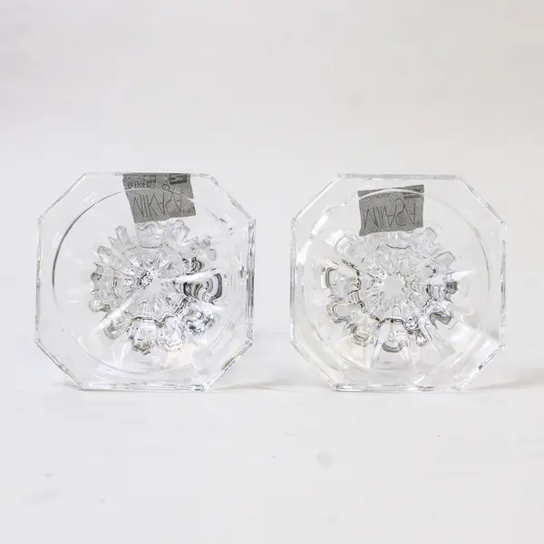 Lot Of 2 Mikasa Edinburgh Pattern Glass Single Light Candlestick Holders 3.25"
