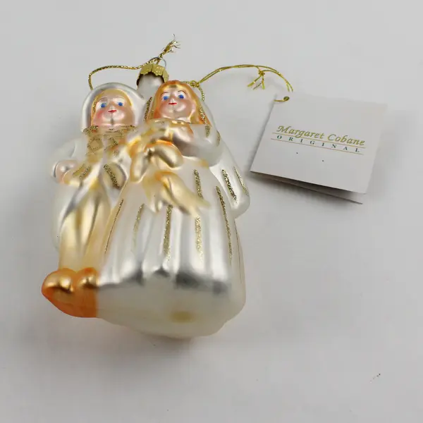Margaret Cobane Original Bride & Groom Glass Ornament With Tag 5" Tall VG