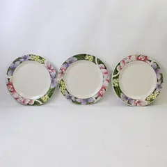 Set of 3 Vintage Maplehill Stoneware Spring Floral Dinner Plates 10-1/4"