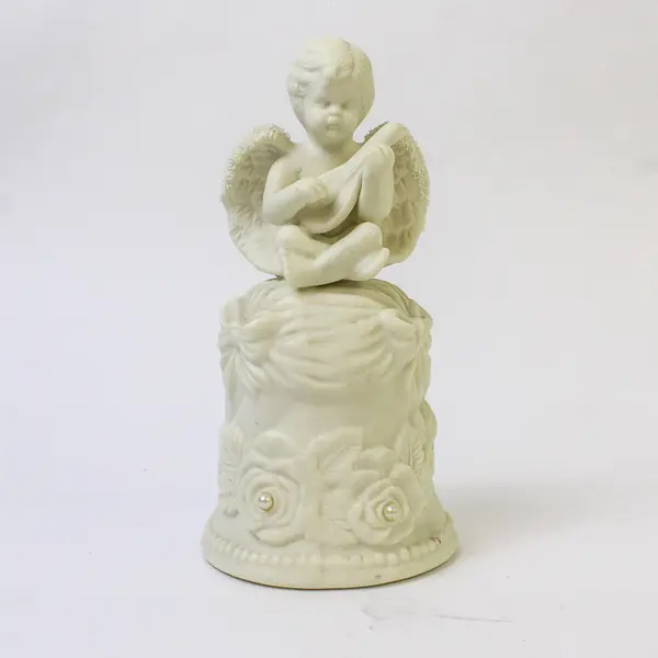 Unbranded Solid White Color Cherub Playing An Instrument Ceramic Bell 5.75" Tall