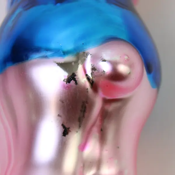 Vintage Hand-Blown Ornament Pink Bear Holding Blue Gift Box 5.5" Tall