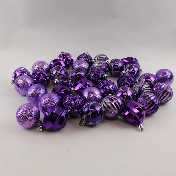Lot of 36 Shiny Purple Plastic Christmas Tree Ornaments Holiday Decor
