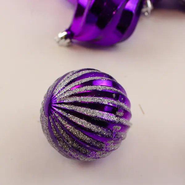 Lot of 36 Shiny Purple Plastic Christmas Tree Ornaments Holiday Decor