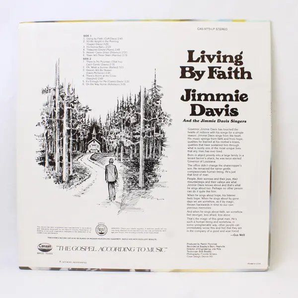 Jimmie Davis: Living By Faith, 12" Vinyl Record