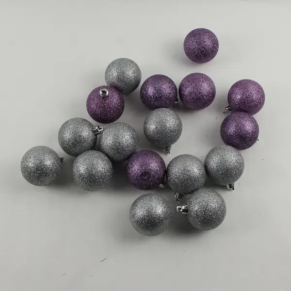Lot of 17 Sparkly Purple and Silver Bauble Christmas Tree Ornaments
