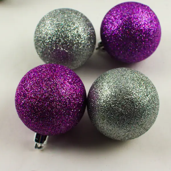 Lot of 17 Sparkly Purple and Silver Bauble Christmas Tree Ornaments