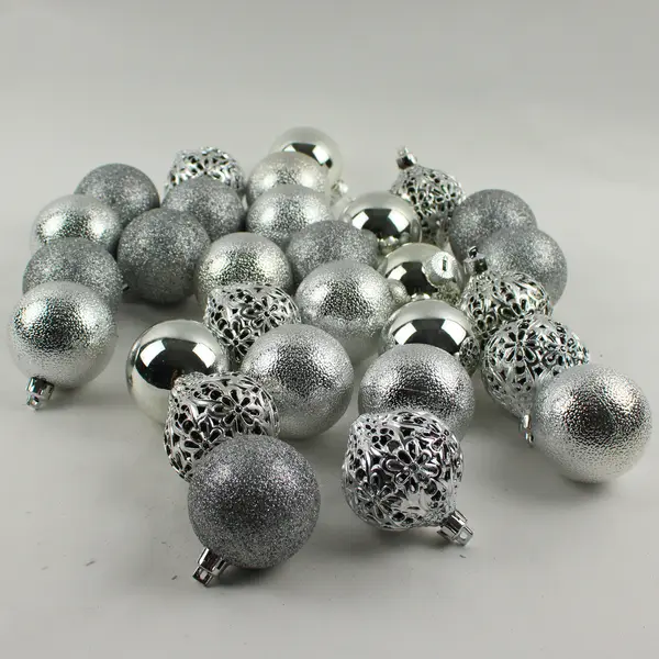 Lot of 29 Silver Glass and Plastic Bauble Christmas Tree Ornaments