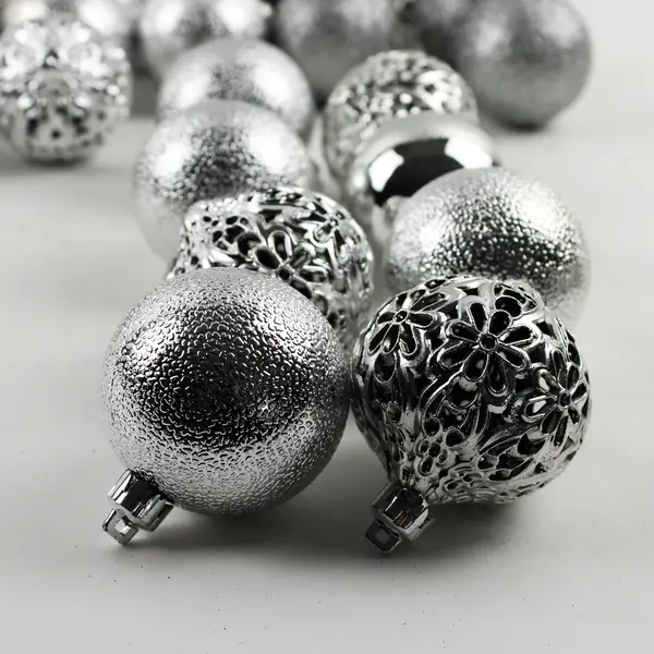 Lot of 29 Silver Glass and Plastic Bauble Christmas Tree Ornaments