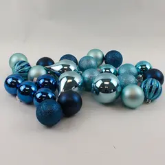 Lot of 25 Blue Shiny Sparkly Plastic Christmas Tree Ornaments
