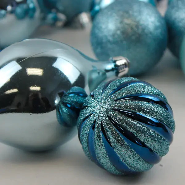 Lot of 25 Blue Shiny Sparkly Plastic Christmas Tree Ornaments